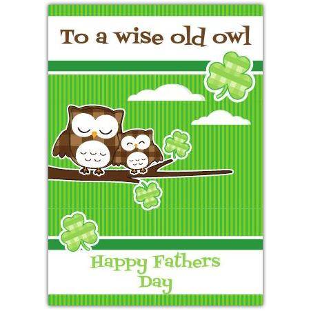 To a Wise Old Owl Happy Fathers Day Greeting Card with Owls and Shamrocks Design