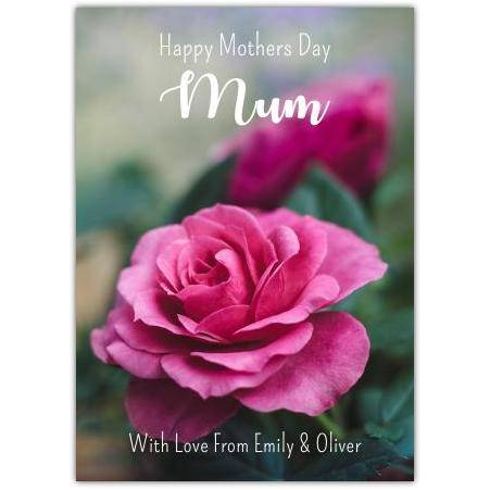 Personalised Pink Rose Happy Mothers Day Card for Mum with Custom Names