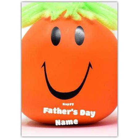 Personalised Orange Smiley Face Fathers Day Card with Custom Name Option