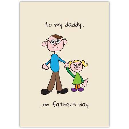 Daddy and Daughter Hand-Drawn Style Fathers Day Card with Personalised Message Option