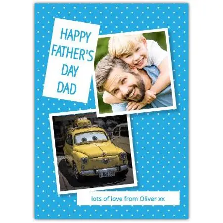 Personalised Blue Polka Dot Father's Day Card with Two Photo Frames for Dad