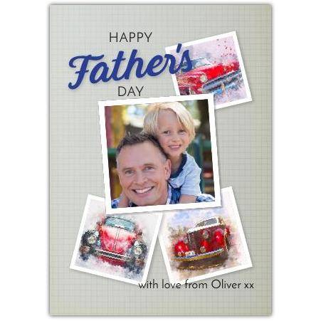 Personalised Happy Fathers Day Vintage Car Photo Card from Child with Love