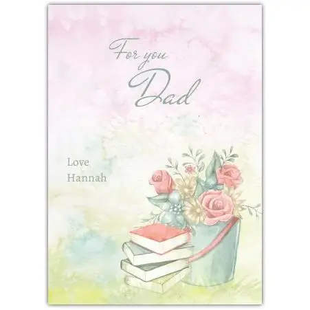 Personalised Dad Greeting Card with Books and Floral Bouquet Design