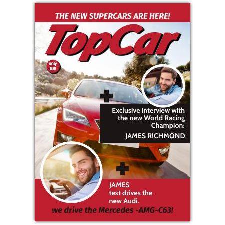 TopCar Supercars Magazine Style Personalised Two Photo Greeting Card