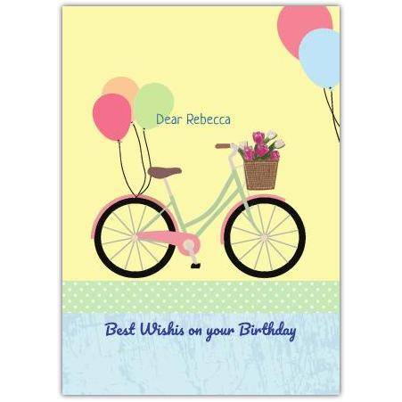 Personalised Bicycle and Balloons Birthday Greeting Card with Flower Basket Design