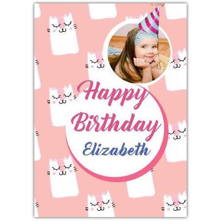 Personalised Pink Kitten Birthday Photo Card for Girls with Custom Name and Image