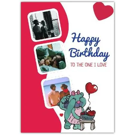 Personalised Happy Birthday Card with Cute Heart Bear and Photo Uploads for Loved One