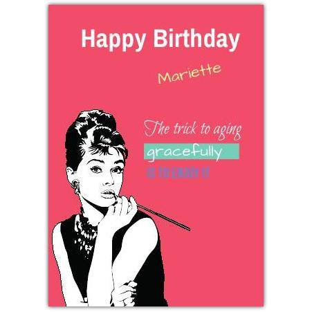 Happy Birthday Audrey Hepburn Illustration Card With Personalised Name Option
