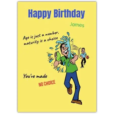 Humorous Boys Birthday Card Water Balloon Fight Design Personalised Option
