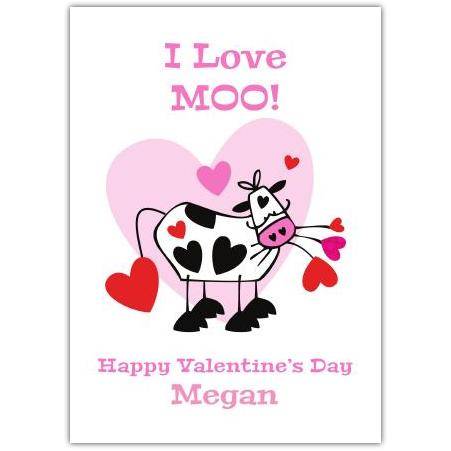 I Love Moo Humorous Personalised Valentine's Day Card with Cute Cow Design