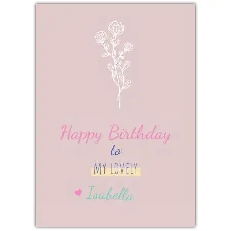 Personalised Happy Birthday Pink Rose Drawing Card for Her