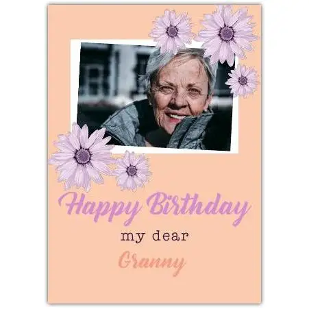 Personalised Happy Birthday Card for Granny with Purple Flowers and Photo Upload