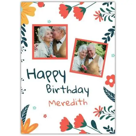Personalised Happy Birthday Card with Orange Flowers and Photo Upload Option