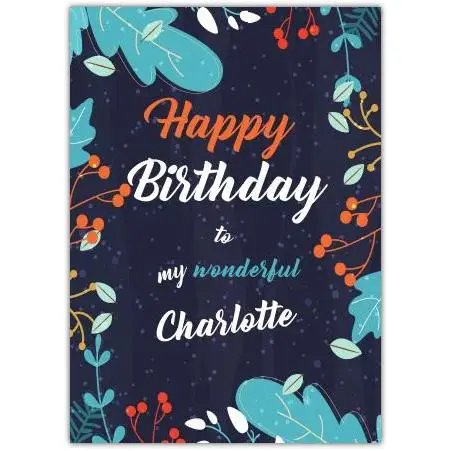 Personalised Happy Birthday Card with Dark Leaf Design and Custom Name Option