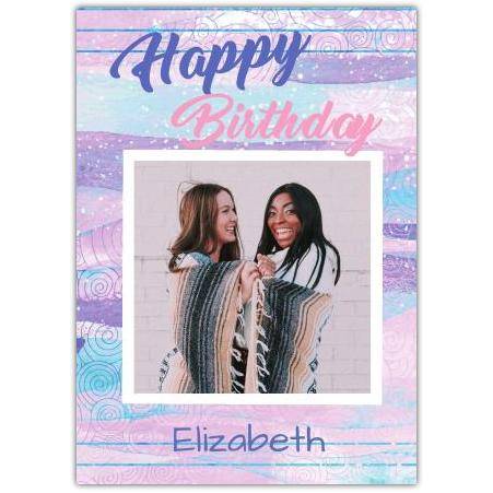 Personalised Pink Purple Galaxy Happy Birthday Photo Card for Girls