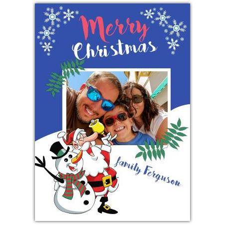 Personalised Merry Christmas Card with Singing Santa and Snowman Photo Upload