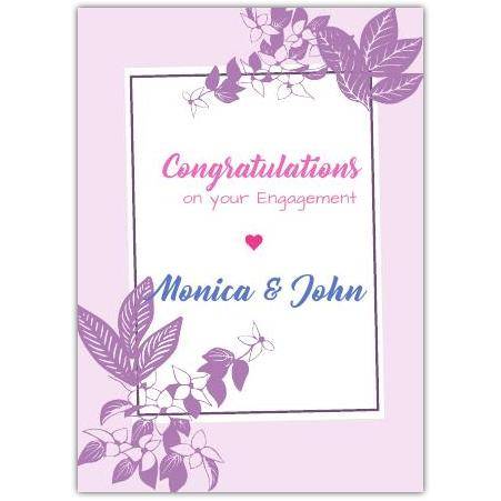 Personalised Congratulations on Your Engagement Card with Purple Leaves and Names Design
