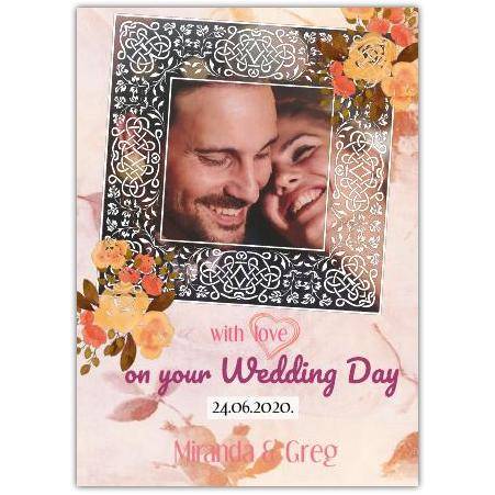 Personalised Wedding Day Photo Card with Ornate Floral Frame and Date Display
