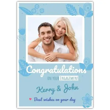 Personalised Blue Engagement Congratulations Card with Photo and Best Wishes Message