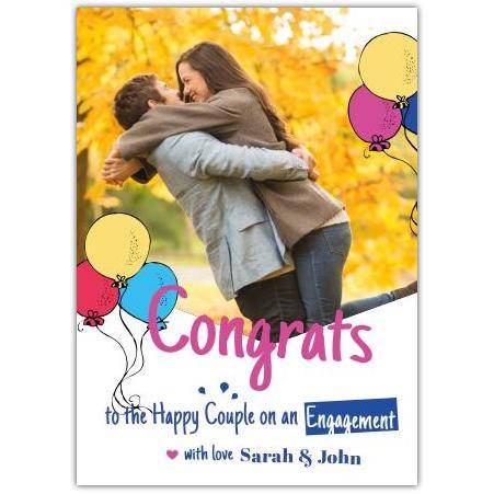 Personalised Engagement Congratulations Card with Photo and Colourful Balloons