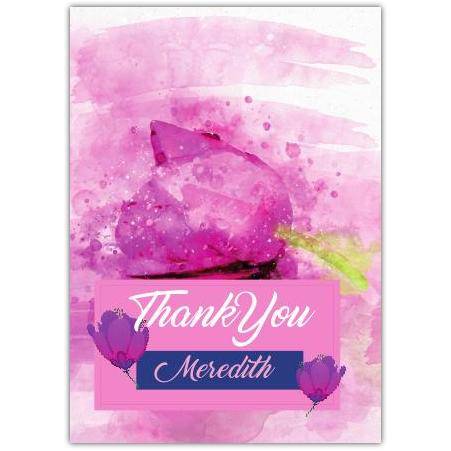 Personalised Pink Tulip Thank You Card with Pastel Watercolour Design