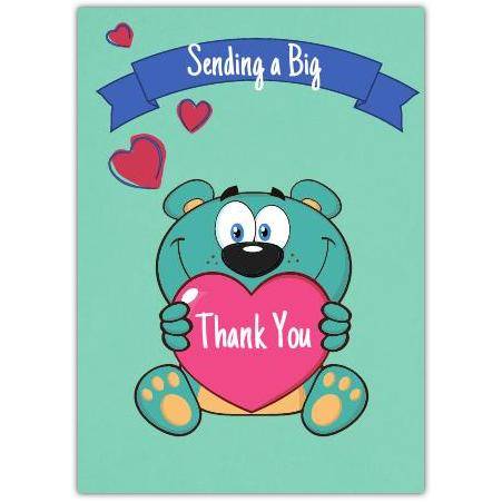 Sending A Big Thank You Cute Bear Holding Pink Heart Thank You Card