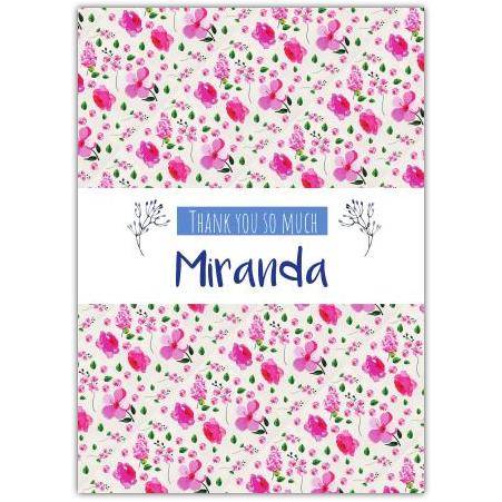 Personalised Thank You Card with Pink Floral Pattern and Custom Name
