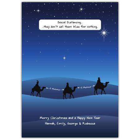 Funny Social Distancing Christmas Card Featuring Wise Men Nativity Scene