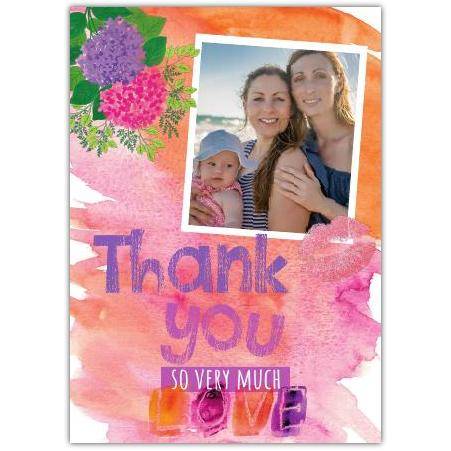 Personalised Thank You Card with Photo and Watercolour Love Painting Design