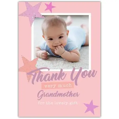 Thank You Very Much Grandmother Photo Pink Purple Stars Appreciation Card