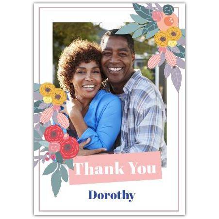 Personalised Thank You Card with Flowers Photo and Name Customisation