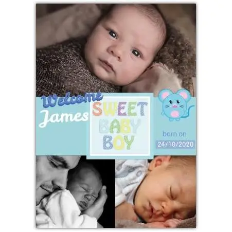 Personalised Welcome Sweet Baby Boy Photo Collage Newborn Baby Card