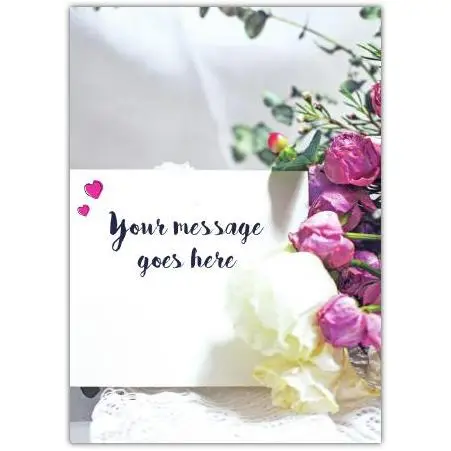 Personalised Bouquet of Pink and White Roses Message Card with Custom Text Option