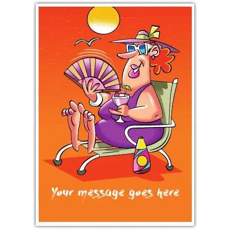Funny Orange Lady Relaxing on Beach Any Occasion Personalised Greeting Card