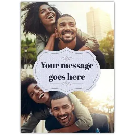 Personalised Two Photos Photo Gallery Card with Central Message Badge for Any Occasion