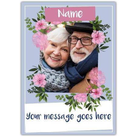Personalised Photo Card With Purple Floral Frame And Custom Message Option