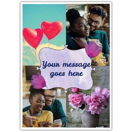 Personalised Flowers and Balloons 2-Photo Upload Card with Custom Message