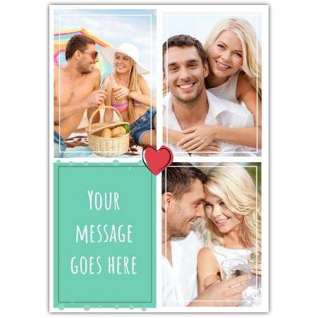 Personalised Three Photo Heart Photo Gallery Card with Custom Message Insert