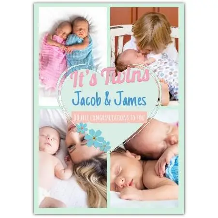 Personalised It's Twins Photo Gallery Card for New Baby Twins Congratulations