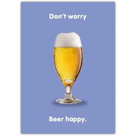 Funny Beer Happy Greeting Card with Pint of Beer on Blue Background