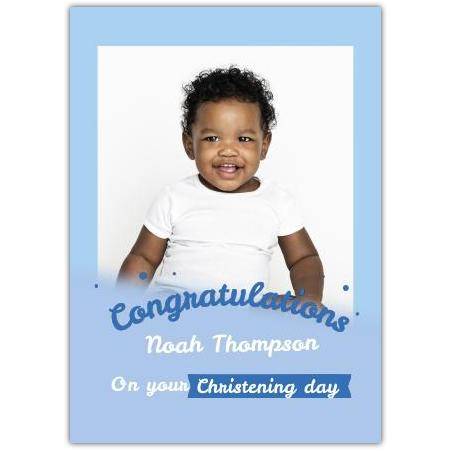 Personalised Blue Baby Boy Christening Congratulations Photo Card