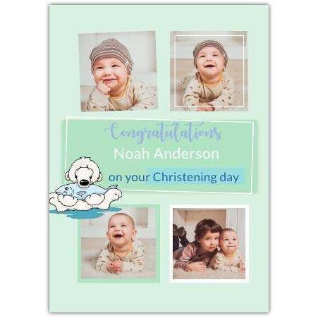 Personalised Congratulations Christening Day Photo Card with Cute Polar Bear Design