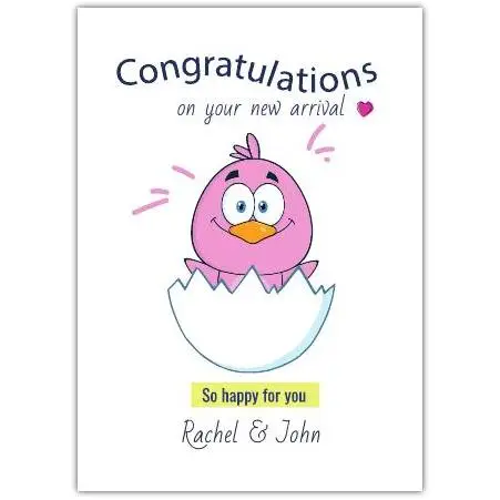 Personalised Congratulations Card New Baby Pink Bird Hatching New Arrival Greeting Card