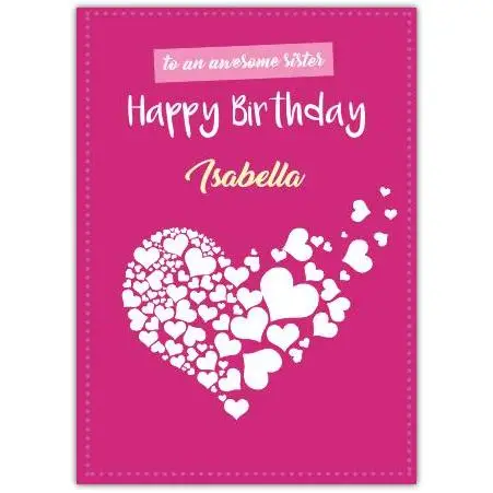Happy Birthday Sister Pink Heart Made of Smaller Hearts Personalised Card