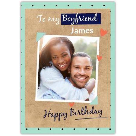 Personalised Happy Birthday Card for Boyfriend with Photo and Green Dots Design