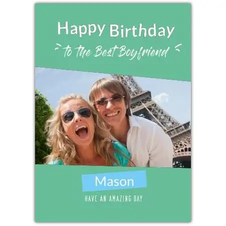 Personalised Happy Birthday Card for Boyfriend Green Photo Upload Design