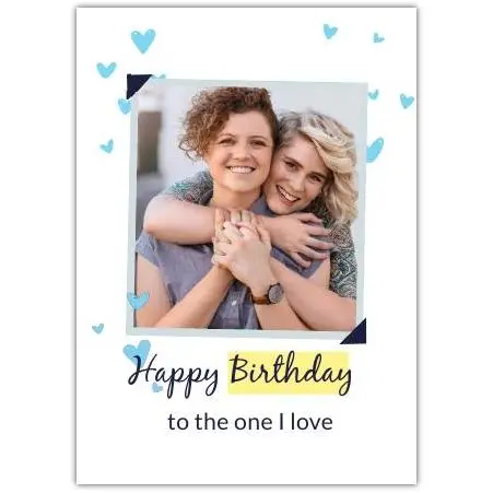 Personalised Happy Birthday Card with Blue Hearts and Photo Upload for Girlfriend