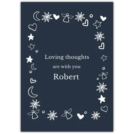 Sympathy Card with White Ornaments on Dark Blue Background Personalised Thoughts