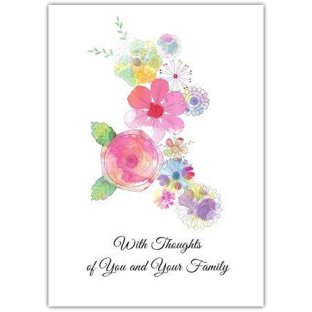 Sympathy Card with Delicate Pink and Pastel Flowers on White Background