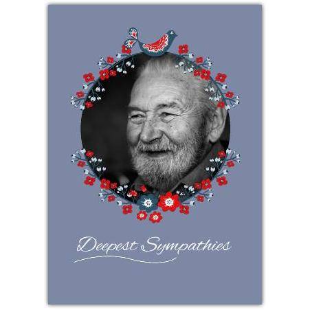 Sympathy Card with Bird and Floral Photo Frame Personalised Deepest Sympathies Message